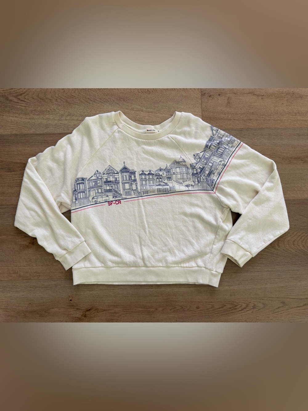 Marine Layer Vintage Terry Double Sided SF Graphic Sweatshirt M Cream